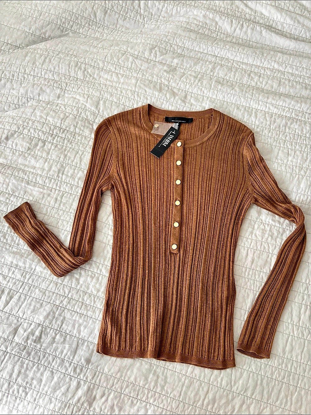 White House Black Market Ribbed Button Front Sweater in Brown Size XS NWT